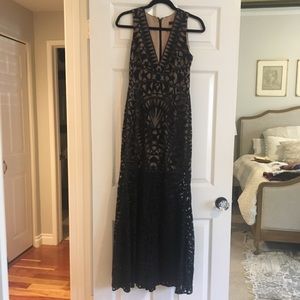 Bcbg maxazria black lace gown sheer